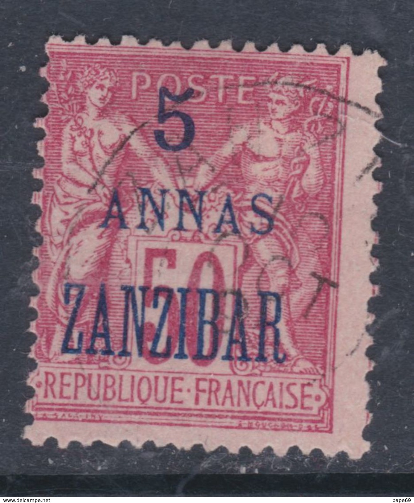 Zanzibar N° 28 O : 5 Annas  Sur 50 C. Rose Type II Oblitération Légère Sinon TB - Oblitérés