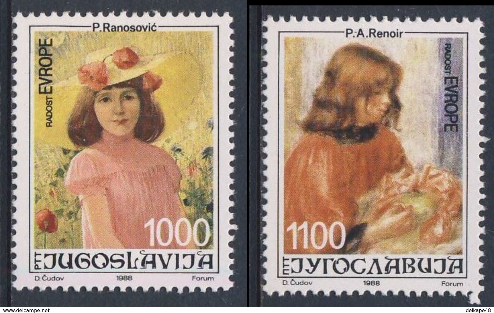 Jugoslavija Yugoslavia 1988 Mi 2300 /1 YT 2183 /4 ** Painting / Gemälde By Petar Ranosovic + Pierre-Auguste Renoir - Unused Stamps