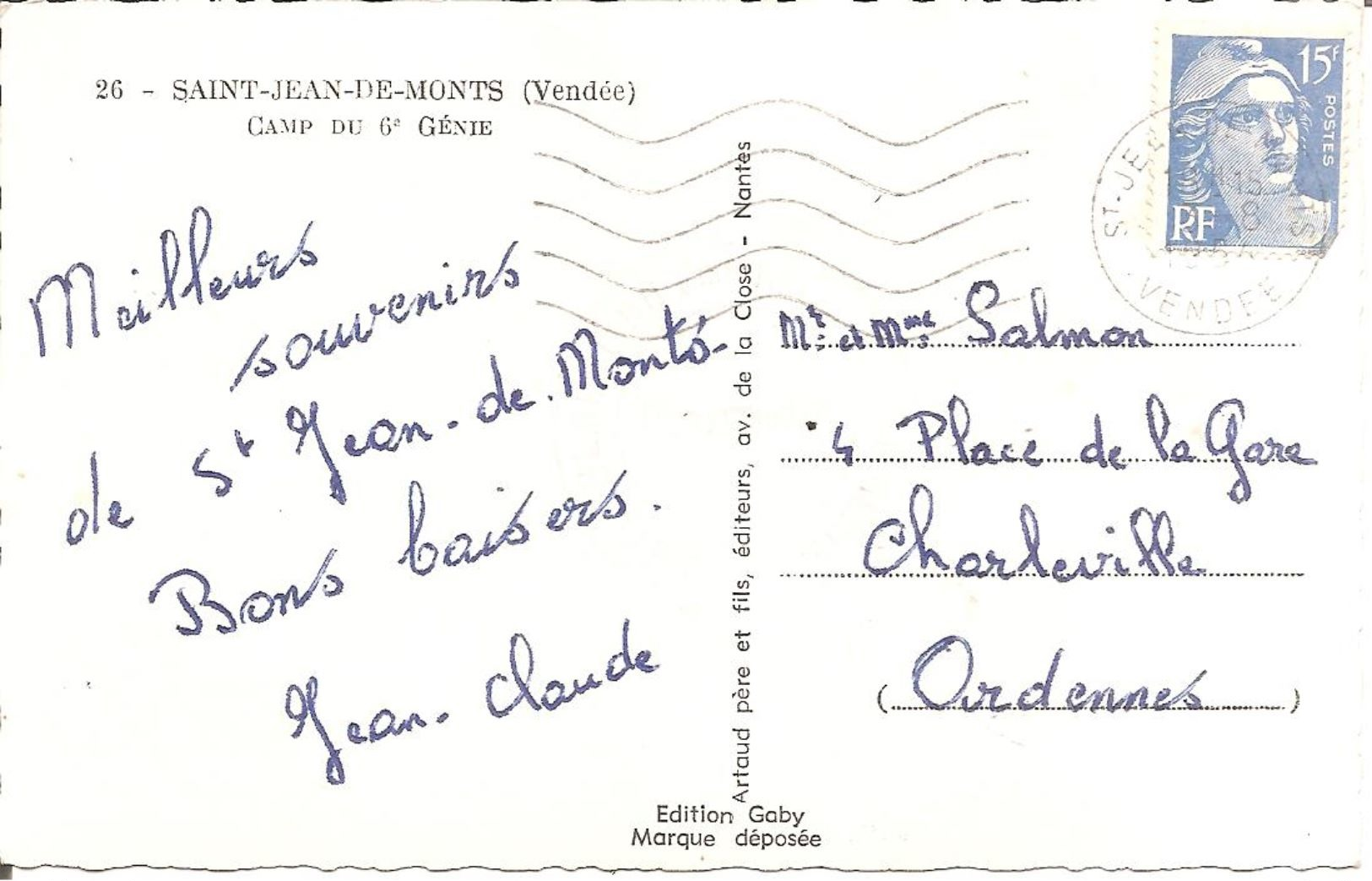 SAINT-JEAN-DE-MONTS (85) Camp Du 6e Génie En 1956  CPSM  PF - Saint Jean De Monts
