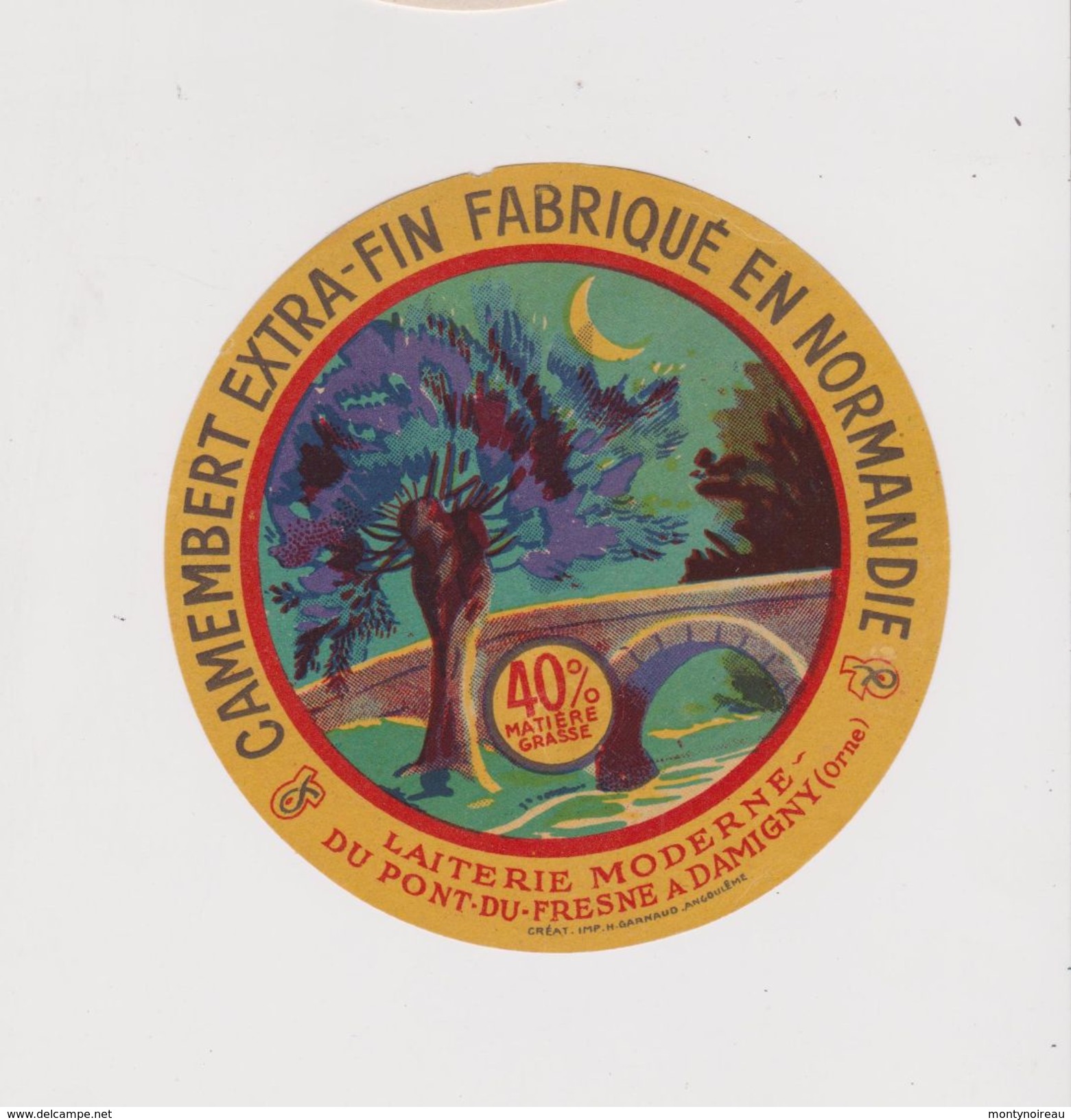 étiquette De Fromage:  Camembert : Orne , Damigny , Pont  Du  Fresne , Lune Arbre - Formaggio