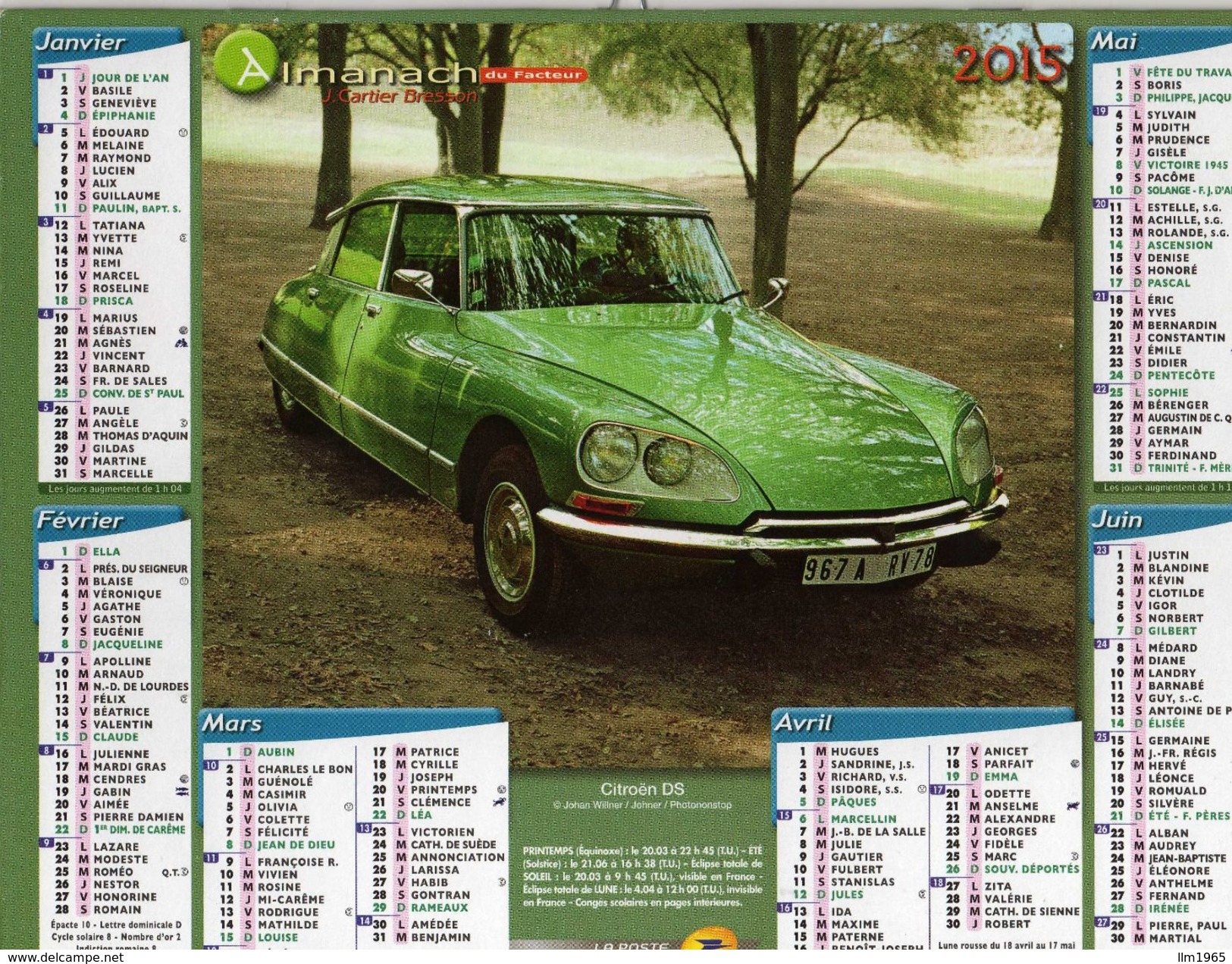 Calendrier Almanach La Poste 2015 Voitures Anciennes Rétro Citroën DS Et Citroën 11 CV 1955 - Tamaño Grande : 1991-00