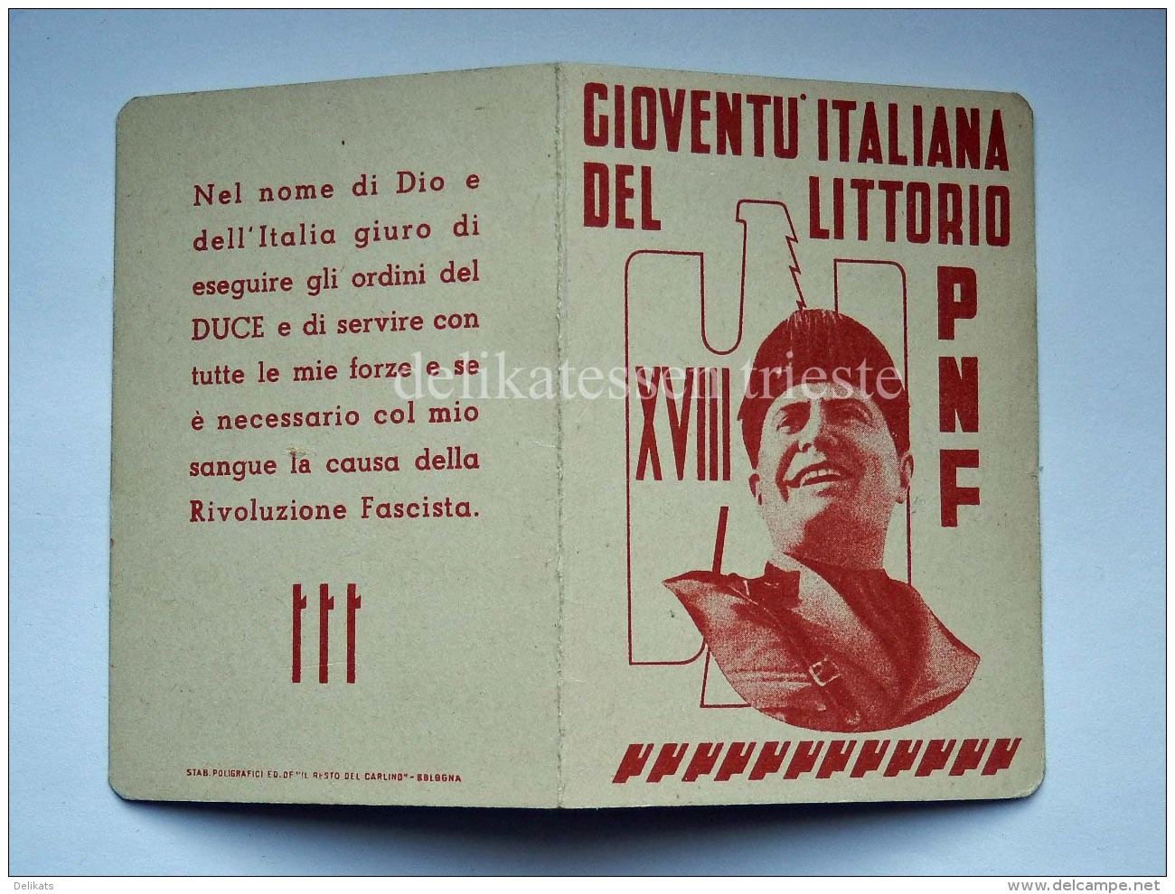 Tessera PNF Gioventù Italiana Del Littorio Trieste 1940 Fascismo - Historical Documents