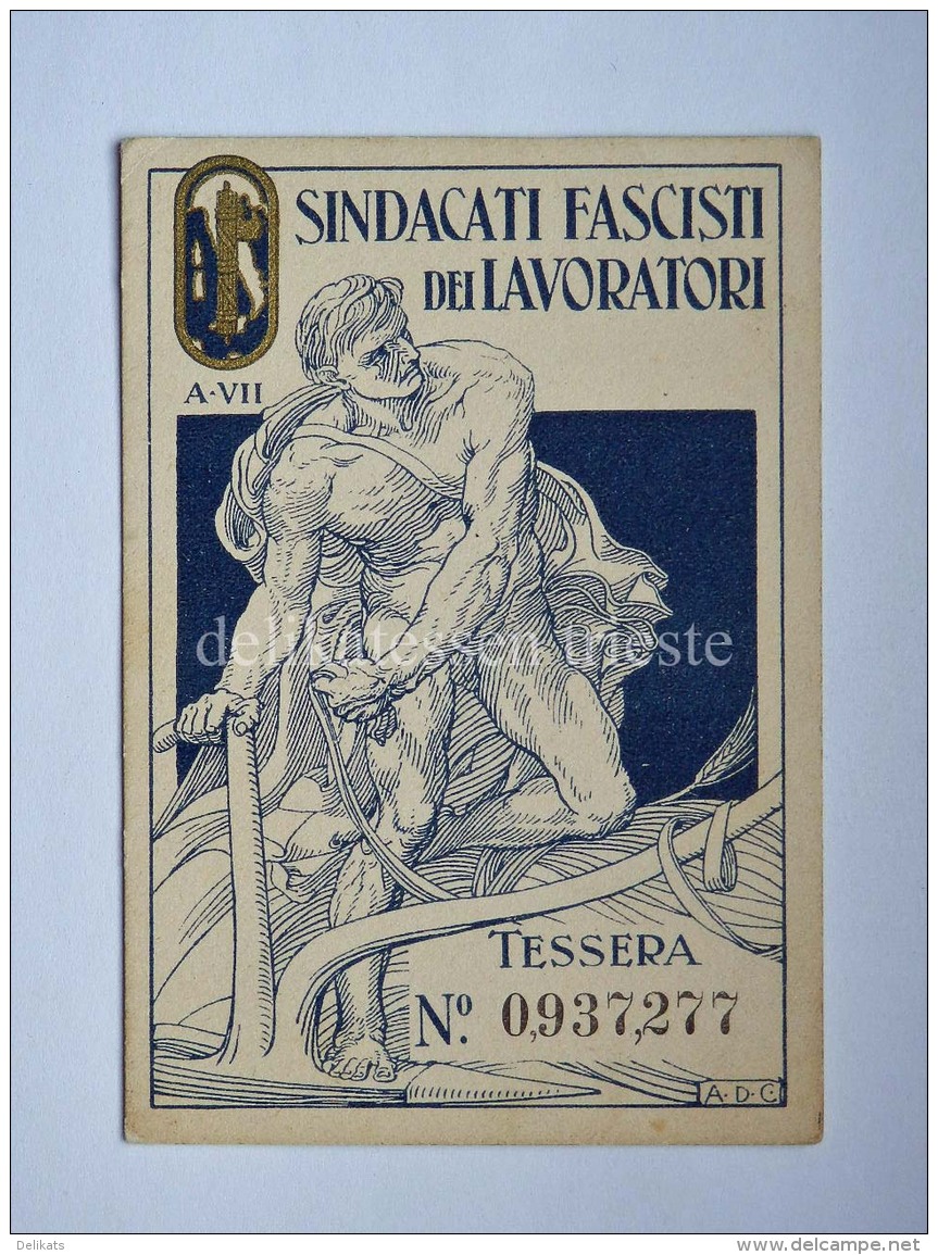 Tessera Sindacati Fascisti Dei Lavoratori Trieste 1927 Fascismo - Documenti Storici