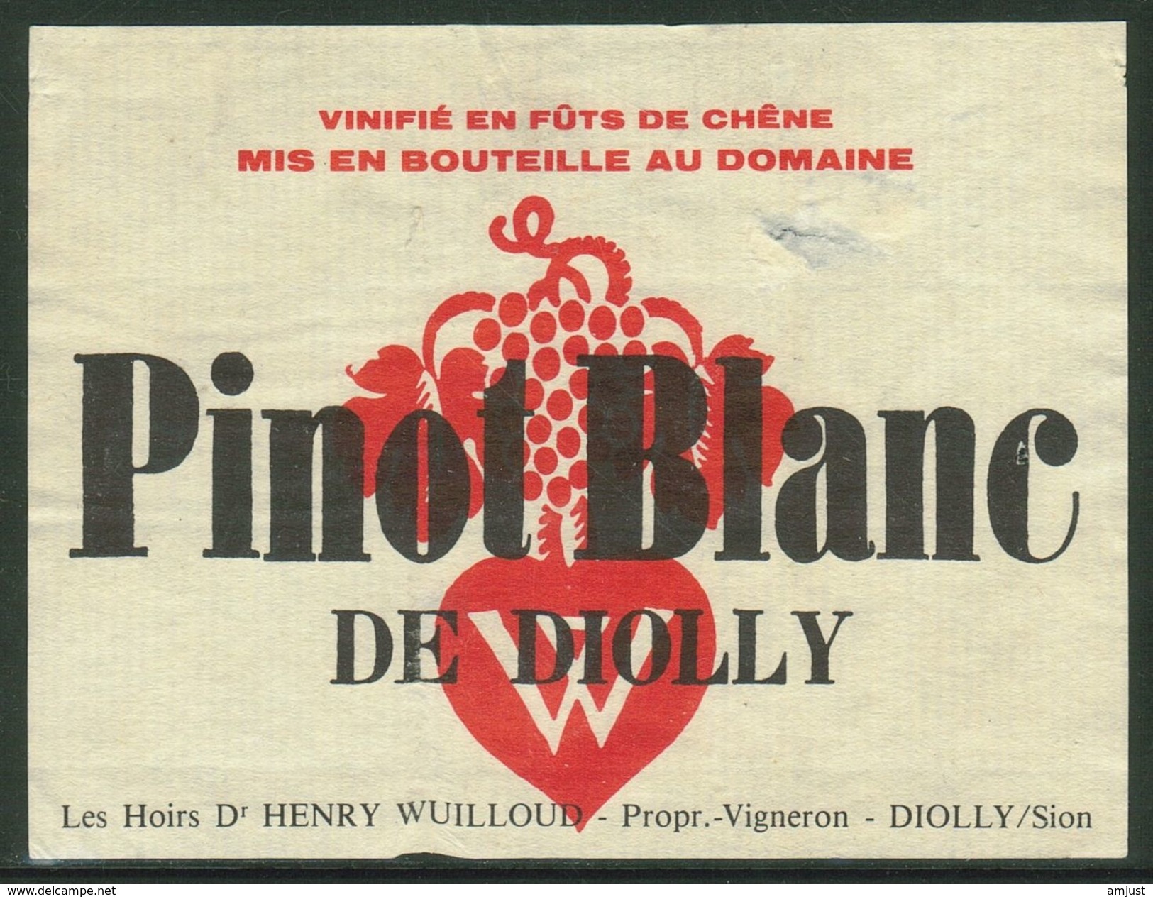 Rare // Etiquette // Pinot Blanc De Diolly, Henry Wuilloud  Diolly/Sion,Valais, Suisse - Autres & Non Classés