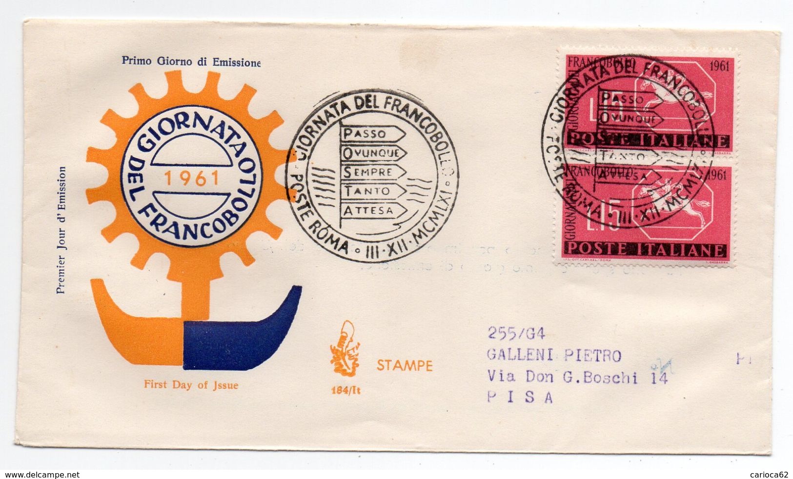 1961 - FDC " GIORNATA DEL FRANCOBOLLO "  VENETIA  VEDI++++ - FDC