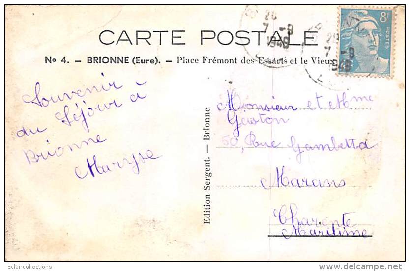 Brionne      27          Place Frémont Des Essarts ...Société Générale      Année 1949       (voir Scan) - Otros & Sin Clasificación