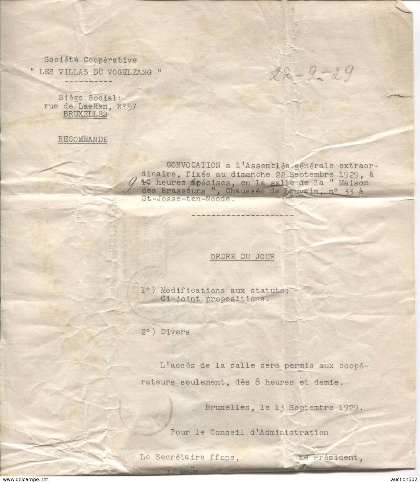 TP 207-279 S/L.recommandée Tarif IMPRIME C.BXL 14/9/1929 V.Woluwe St.Pierre  PR4795 - Brieven En Documenten