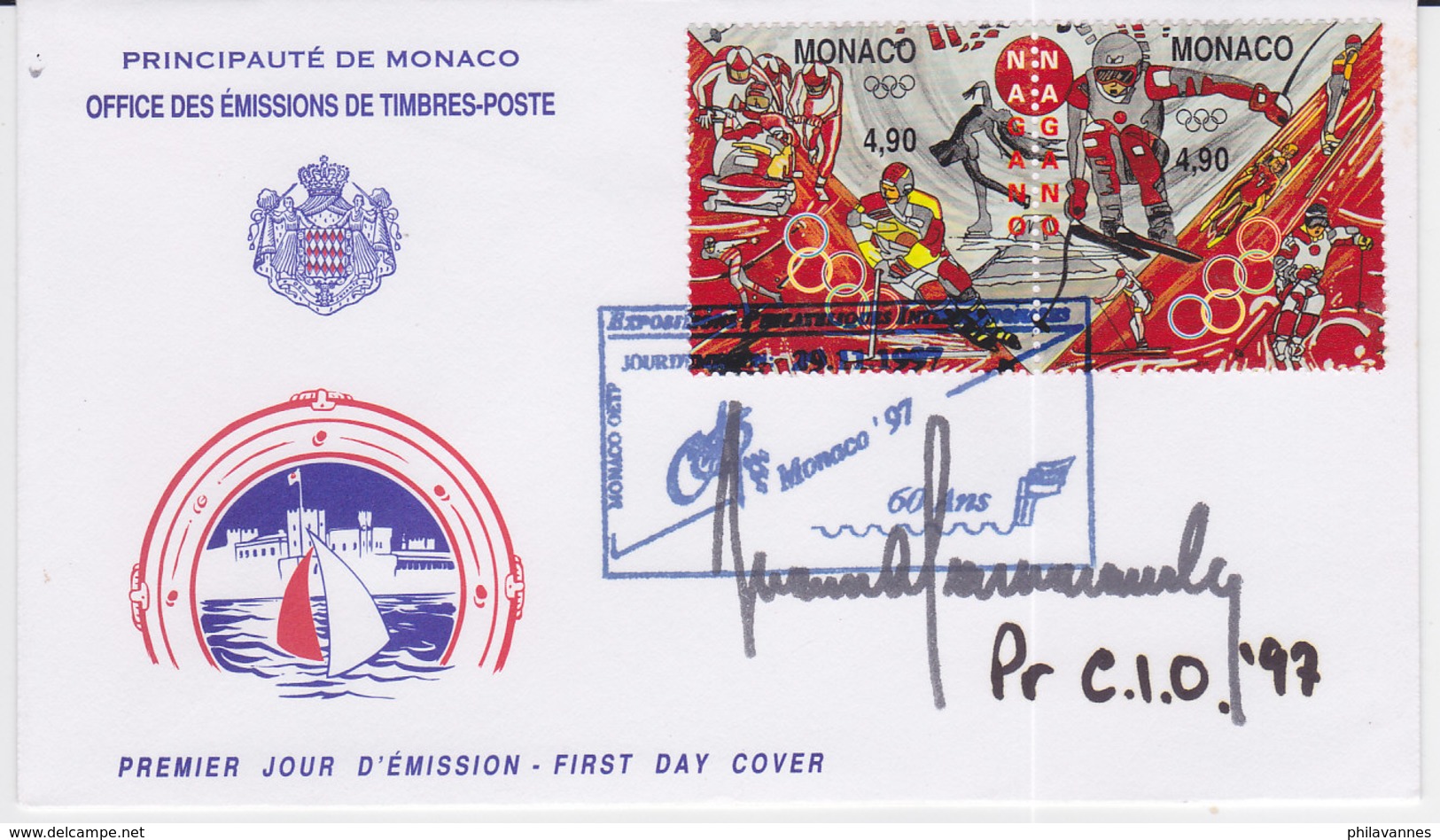 Monaco97, Premier Jour Signé Juan Antonio SAMARANCH (1710/02) - Winter 1998: Nagano