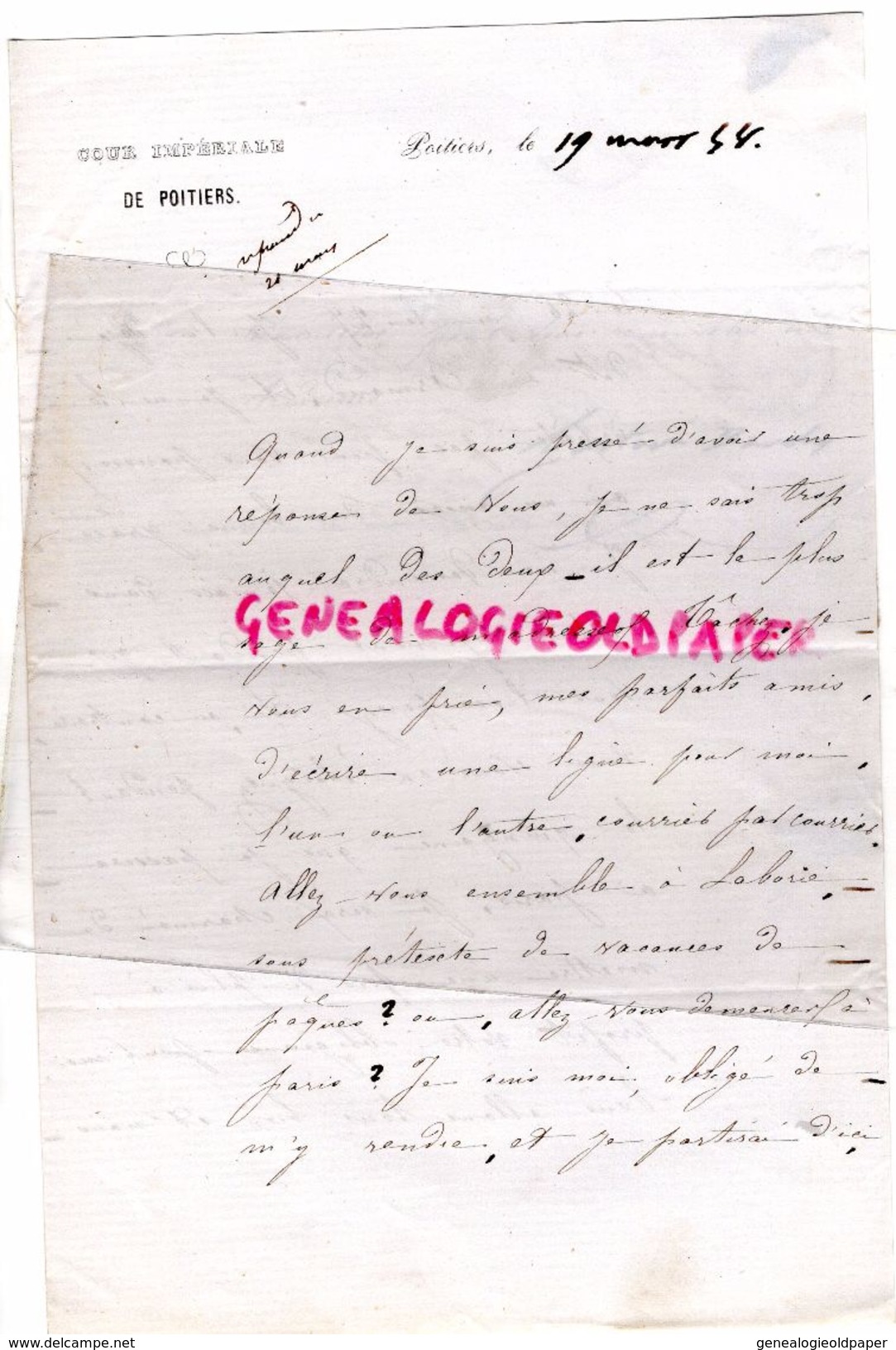 LETTRE EMPIRE 20 C -ARMAND NOUALHIER MAIRE LIMOGES- DEPUTE PARIS- 1858-COUR IMPERIALE POITIERS- GUSTAVE BARDY-BORDEAUX - 1849-1876: Période Classique