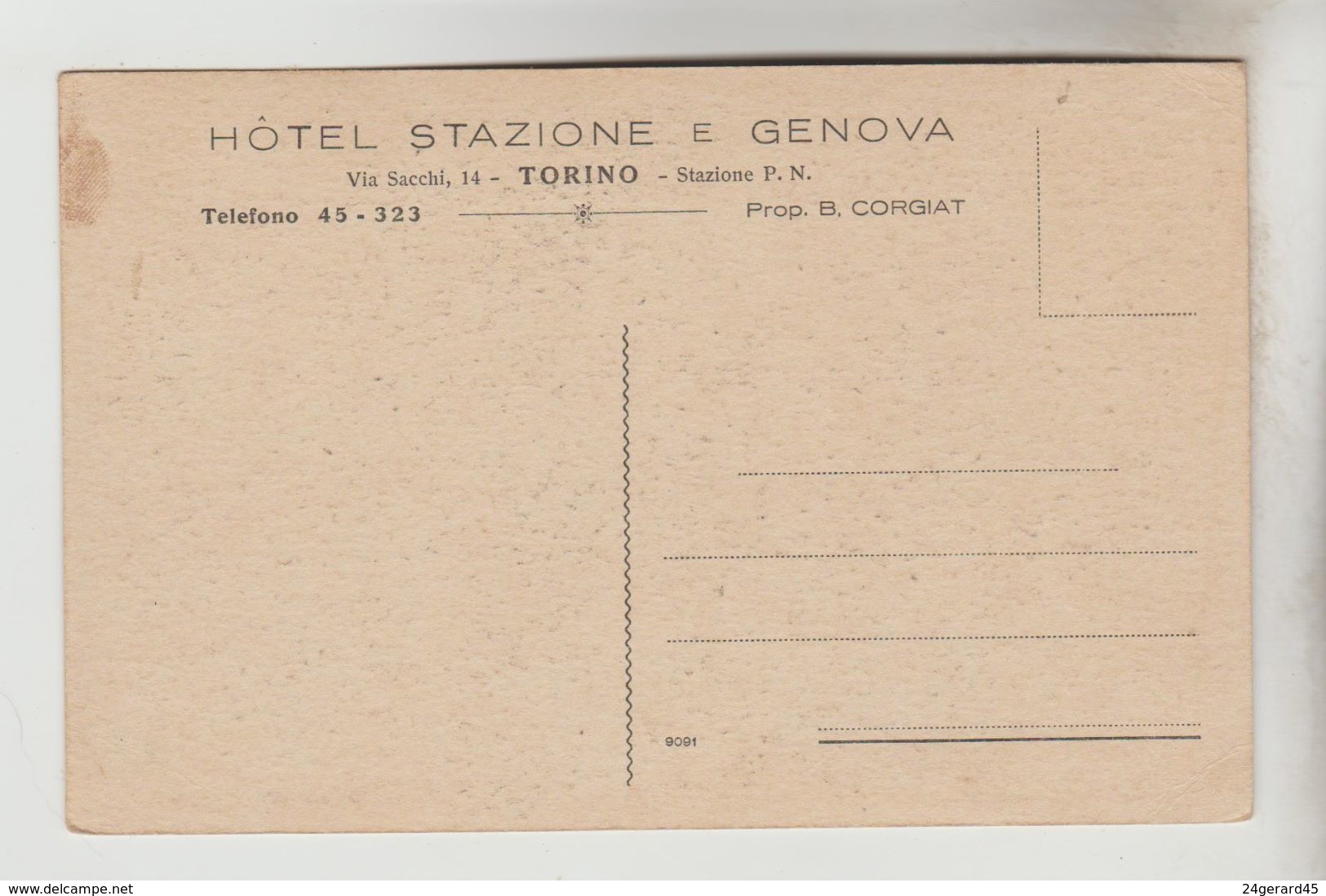 CPSM TORINO (Italie-Piémont) - Hôtel Stazione E Genova Via Sacchi 14, Propriétaire B. CORGIAT - Bar, Alberghi & Ristoranti