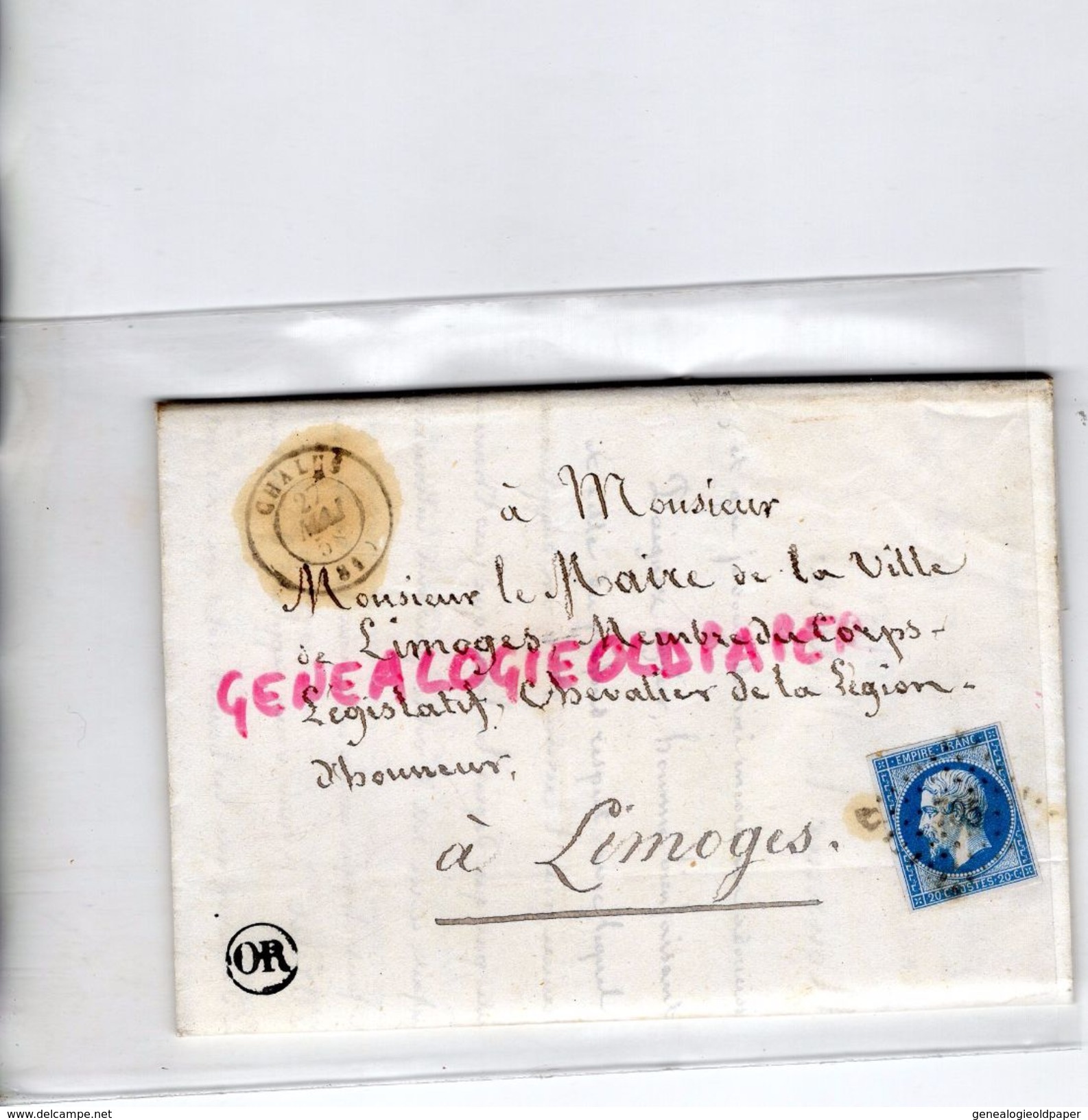 LETTRE EMPIRE 20 C-ARMAND NOUALHIER MAIRE LIMOGES PARIS-CHALUS1858- BESNARD LARIVIERE INSTITUTEUR BUSSIERE GALANT - 1849-1876: Période Classique