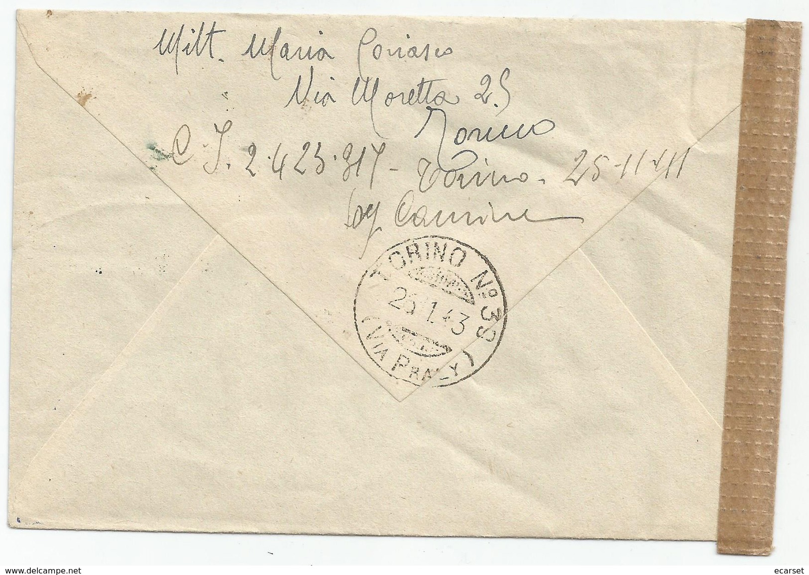 RACCOMANDATA PER ESTERO (Svizzera/Croce Rossa) Affr. Imperiale. Torino 26/01/1943. Bolli E Fascetta Di Censura Tedesca - Storia Postale