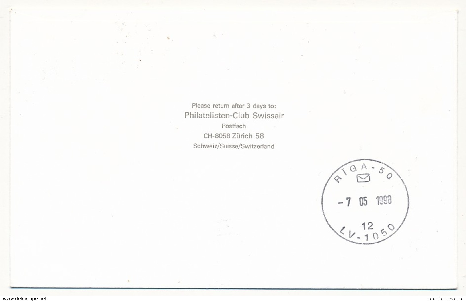 SUISSE - Enveloppe Premier Vol ZURICH => RIGA 1998 - MD 83 - First Flight Covers