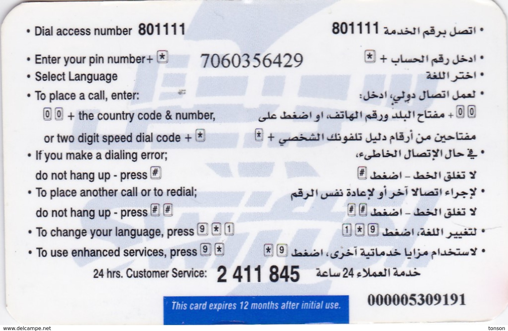 Kuwait, Ku-sw-003, Swiftel Phone Series -3, Globe, 2 Scans. - Kuwait