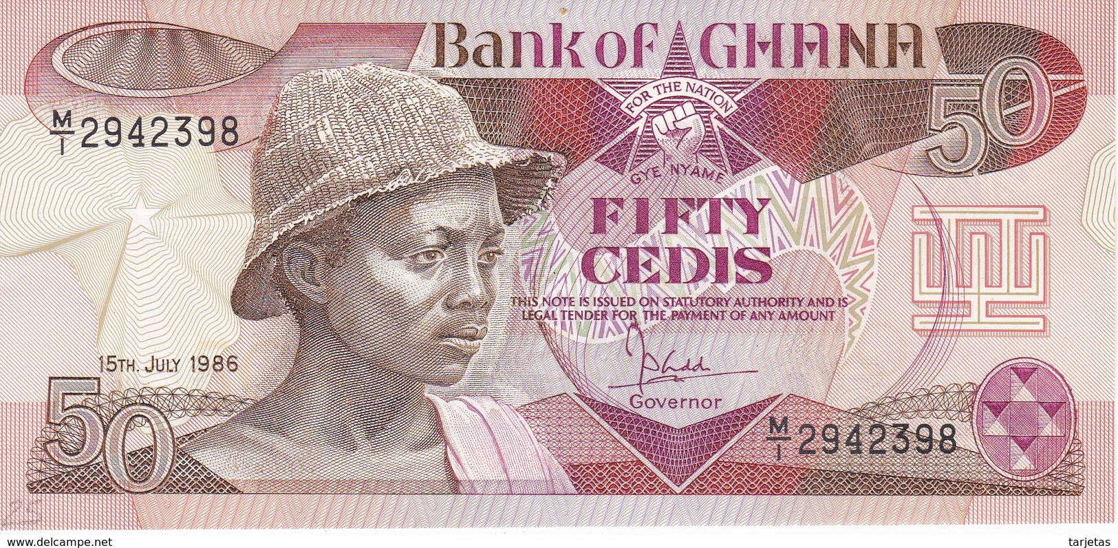 BILLETE DE GHANA DE 50 CEDIS DEL AÑO 1986 (BANKNOTE) SIN CIRCULAR-UNCIRCULATED - Ghana
