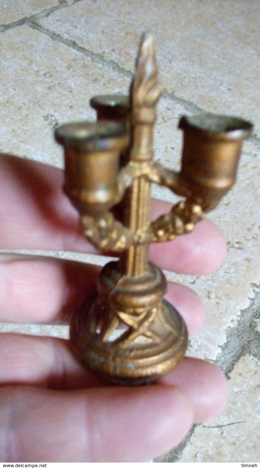 Candélabre 7cm Miniature Ancien - Dinette Poupée - 3 Feux Style Empire Régule Doré - Dans Son Jus - Luminarie E Lampadari