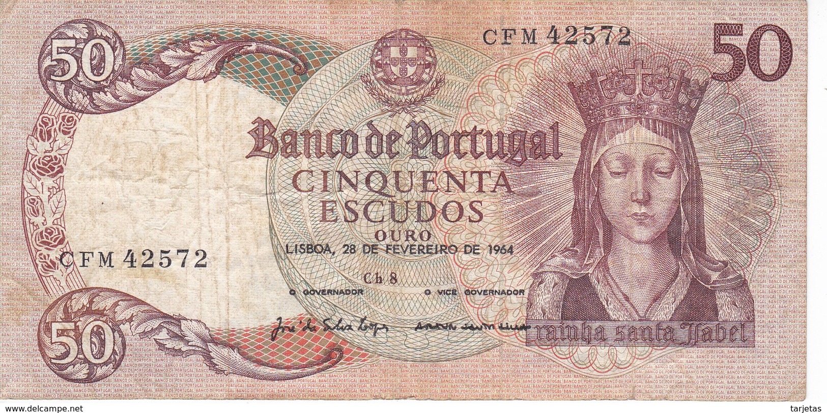 BILLETE DE PORTUGAL DE 50 ESCUDOS DEL AÑO 1964 DIFERENTES FIRMAS   (BANKNOTE) - Portugal