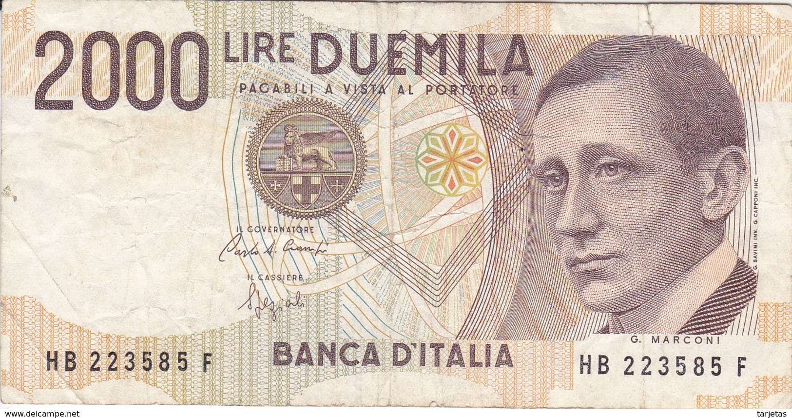 BILLETE DE ITALIA DE 2000 LIRAS DEL AÑO 1990  MARCONI  (BANKNOTE) - 2000 Lire