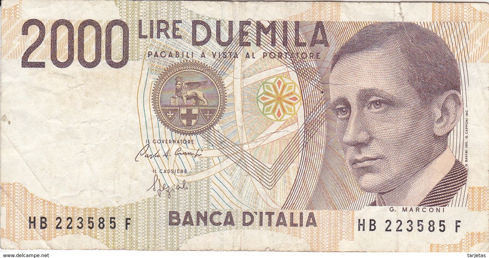 BILLETE DE ITALIA DE 2000 LIRAS DEL AÑO 1990  MARCONI  (BANKNOTE) - 2.000 Lire