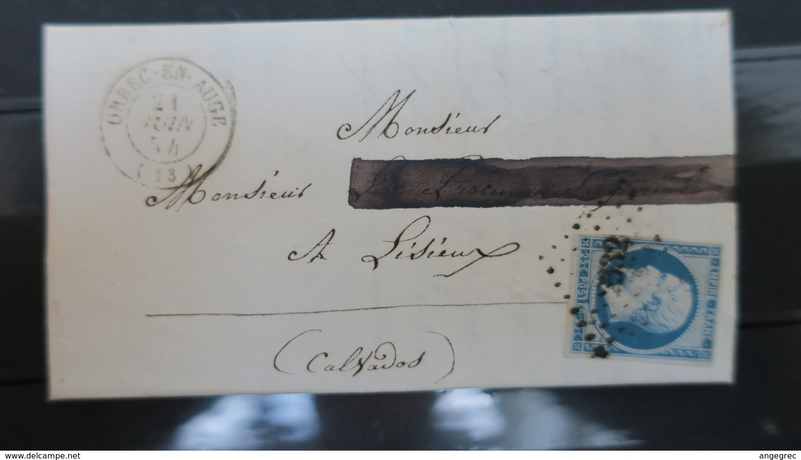 Lettre Napoleon N°15 Sur Lettre De Orbec En Auge Calvados De 1854 Cote 525 € Filet Tangent Angle Sup. Gauche Sinon TB - 1849-1876: Période Classique