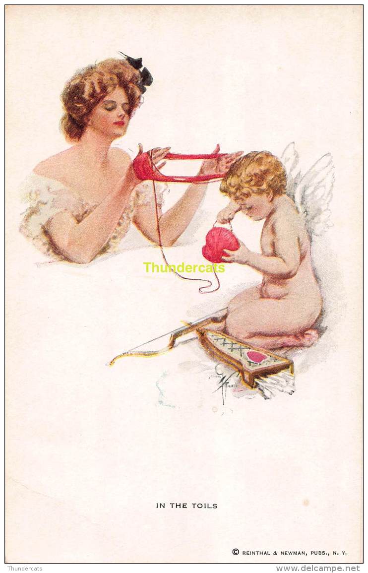 CPA ILLUSTRATEUR HARRISON FISHER FEMME ART NOUVEAU ARTIST SIGNED GLAMOUR LADY IN THE TOILS NUDE CUPID ANGEL ANGE - Fisher, Harrison