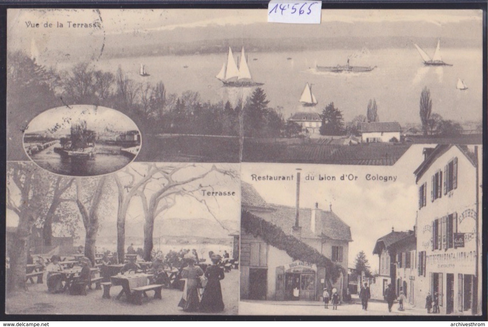 Genève Canton - Cologny : Restaurant Du Lion D'Or, Terrasse Et Vue, Vers 1916 (14'565) - Cologny