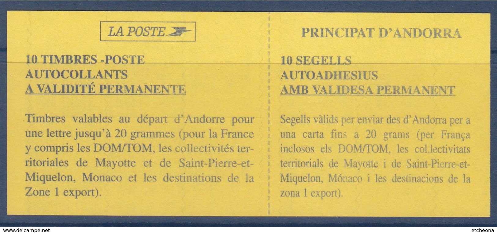 = Andorre Carnet Série Courante X10 N°8 Timbre 502 De 1998 Comù D'Ordino Autocollant Neuf - Libretti