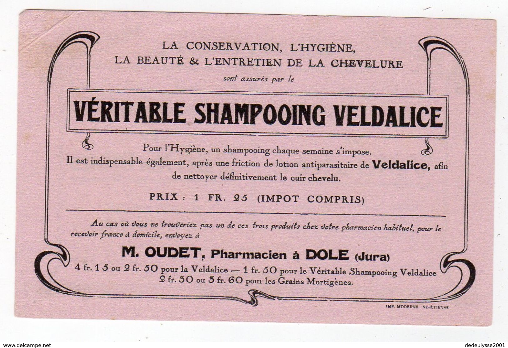 Oct17   79976   Buvard      Shampooing Veldalice  M Oudet  Pharmacien à Dole   Jura - Parfums & Beauté