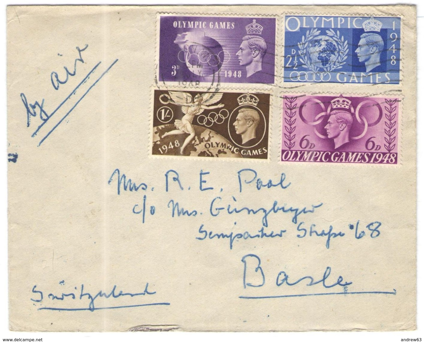 GB - Regno Unito - GREAT BRITAIN - UK - 1948 - Air Mail - Olympic Games - FDC - Viaggiata Da London Per Basle, Suisse - ....-1951 Pre Elizabeth II