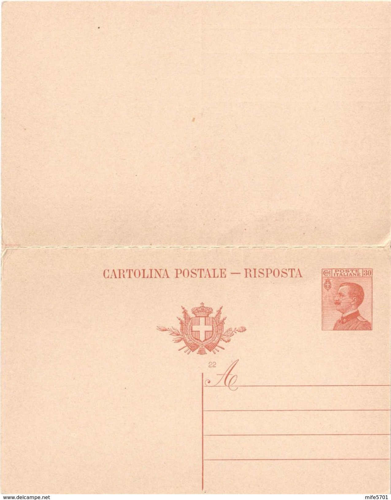 CARTOLINA POSTALE TIPO MICHETTI CON RISPOSTA PAGATA C. 30+30 - 1923 - CATALOGO FILAGRANO "C54" - MILLESIMO 22 - NUOVA ** - Interi Postali