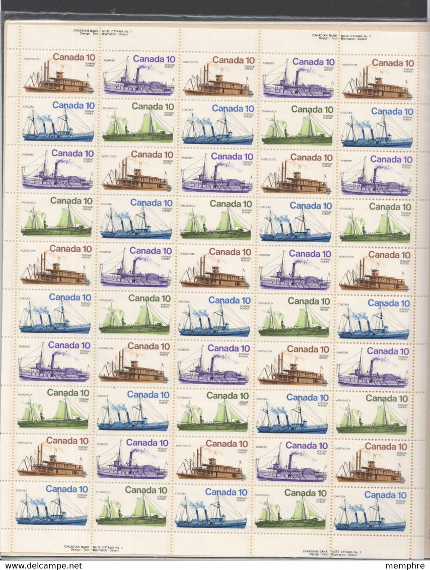 1976   Inland Vessels  Sc 700-3  Se-tenant   MNH Complete Sheet Of 50 In Original Unopened Canada Post Packaging - Feuilles Complètes Et Multiples