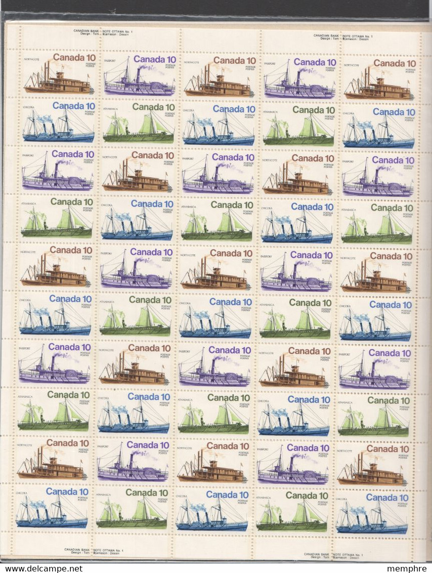 1976   Inland Vessels  Sc 700-3  Se-tenant   MNH Complete Sheet Of 50 In Original Unopened Canada Post Packaging - Ganze Bögen
