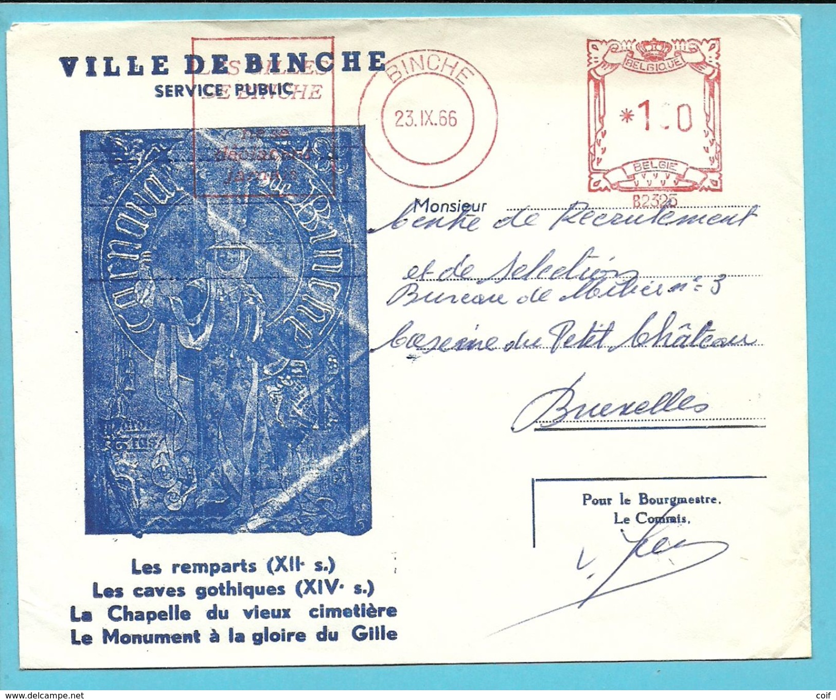 Roodfrankeering B2325 Op Brief VILLE DE BINCHE , Geillustreerd CANAVAL DE BINCHE - 1960-79