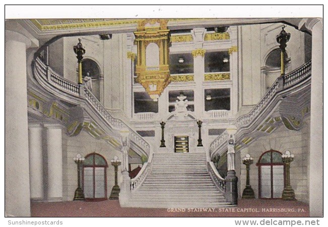Pennsylvania Harrisburg Grand Stairway In State Capitol Building 1914 Curteich - Harrisburg