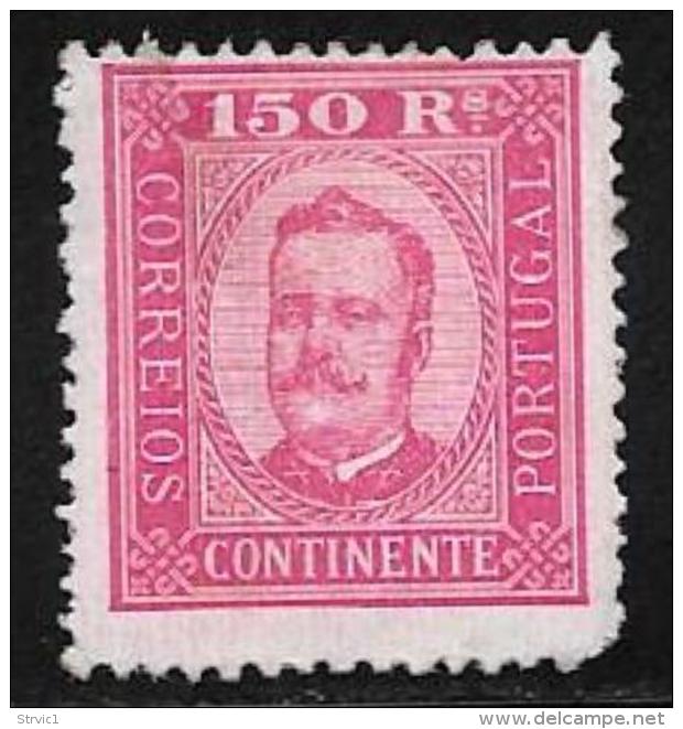 Portugal, Scott # 76a Perf 12 1/2 Mint Hinged King Carlos, 1893, CV$250.00, Thin, Round Corner - Unused Stamps