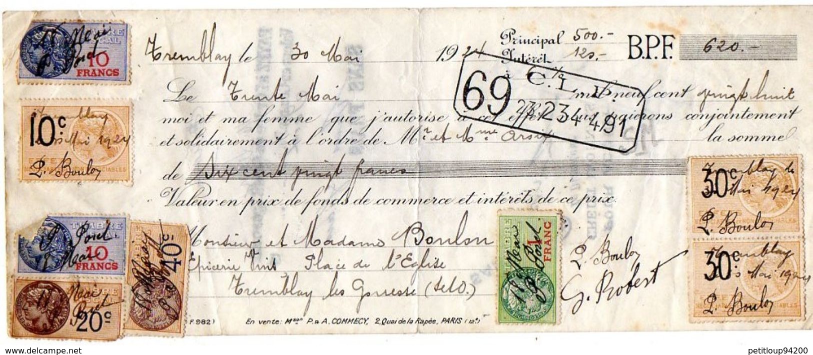 DOCUMENT COMMERCIAL MANDAT Tremblay *8 TIMBRES FISCAUX Année1924 247 - Autres & Non Classés