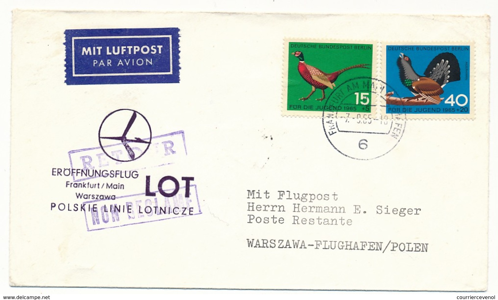 ALLEMAGNE BERLIN - Enveloppe Premier Vol Lufthansa FRANCFORT/MAIN => VARSOVIE 1965 - Autres & Non Classés
