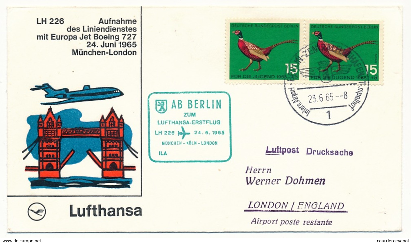 ALLEMAGNE BERLIN - Enveloppe Premier Vol Lufthansa LH 102 - NUREMBERG => COLOGNE Et Retour - 1965 - Autres & Non Classés