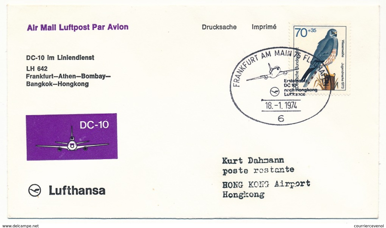 ALLEMAGNE - Enveloppe Premier Vol Lufthansa LH 642 - FRANCFORT => HONGKONG 1974 - Sonstige & Ohne Zuordnung