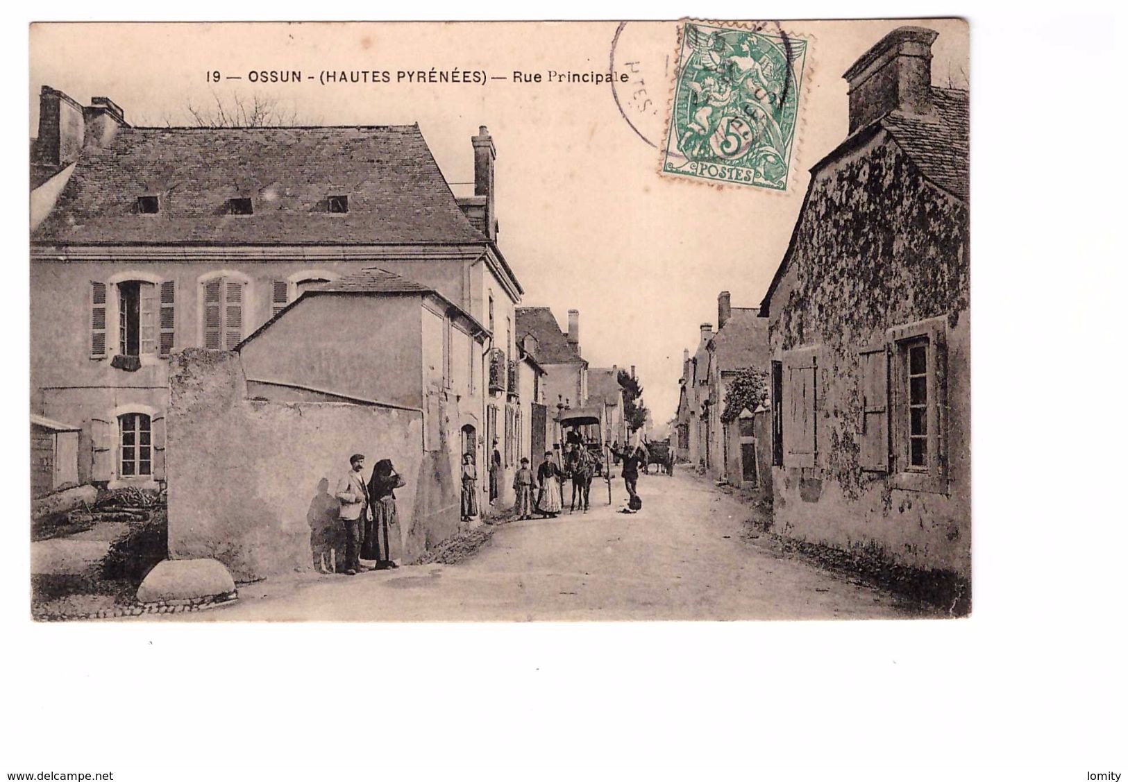 65 Ossun Rue Principale Cpa Animée Cachet 1907 - Ossun
