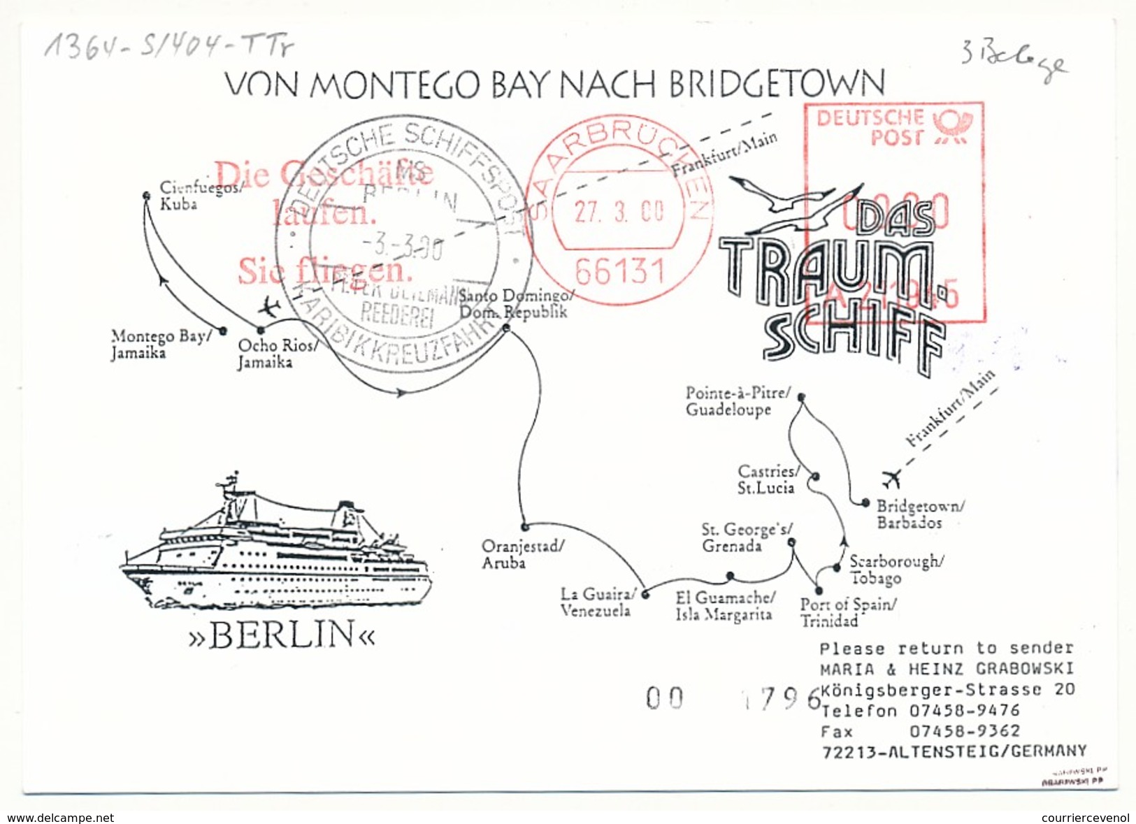 TRINIDAD - Affranchissement Oiseaux Sur CP - Circuit "das Traumshiff Berlin" 2000 - Nombreux Cachets - Trinité & Tobago (1962-...)