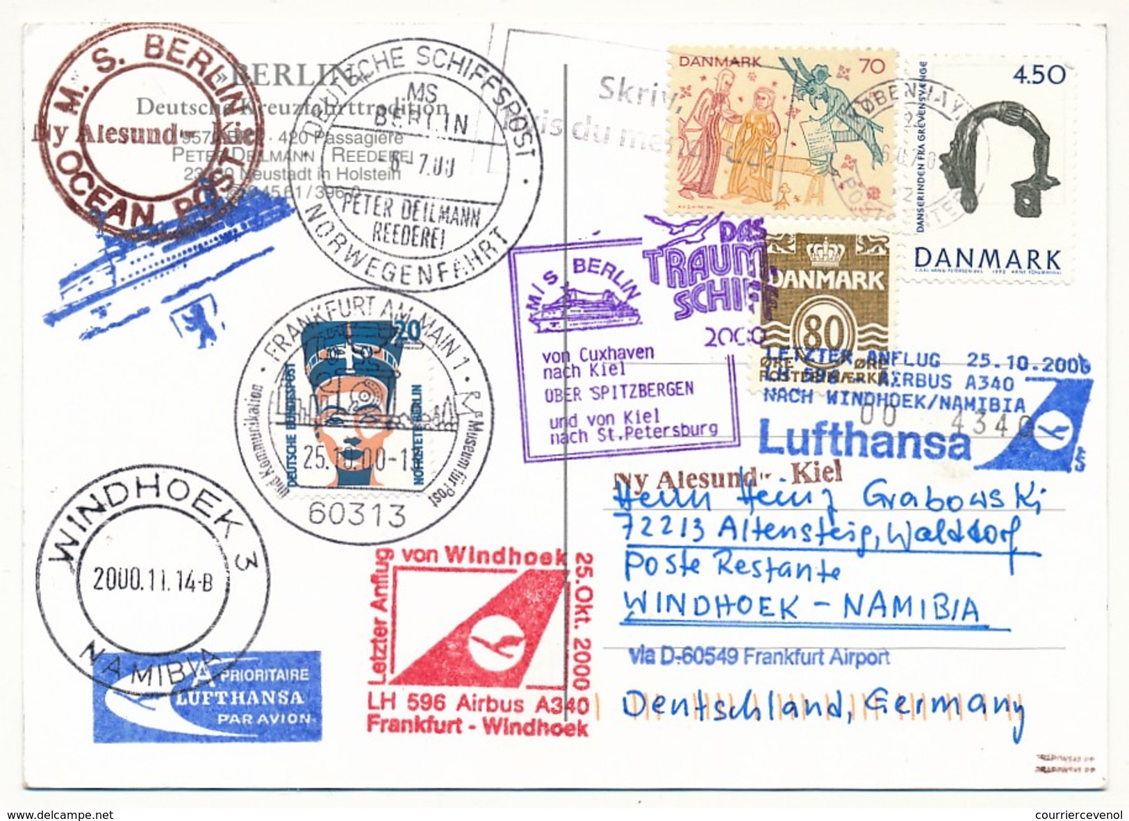 DANEMARK - CP - Circuit "das Traum-shiff Berlin" 2000 - Divers Cachets Paquebot Et Aviation - Voir Scans - Posta Aerea