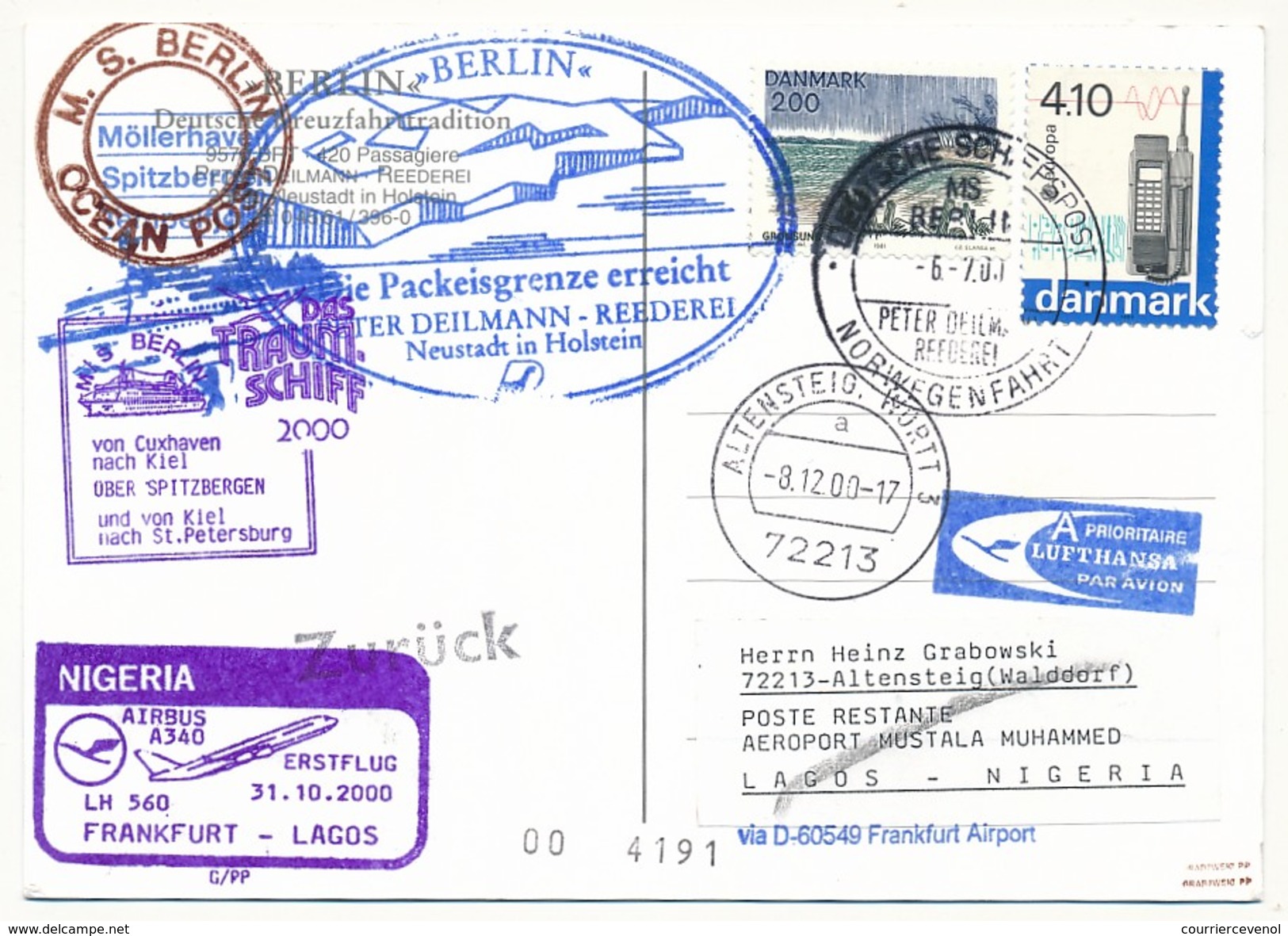 DANEMARK - CP - Circuit "das Traum-shiff M/S Berlin" 2001 - Divers Cachets Paquebot Et Aviation - Voir Scans - Airmail