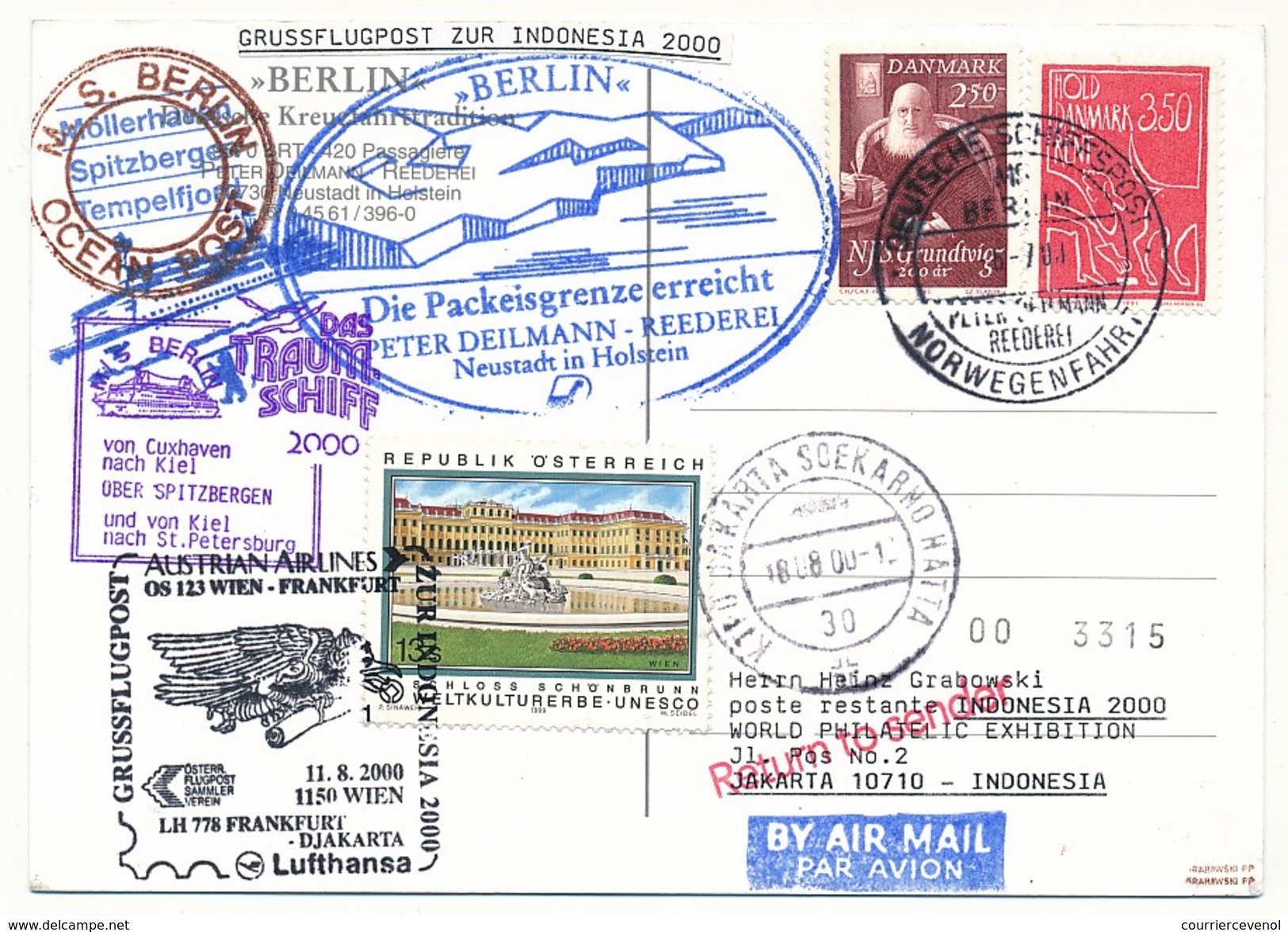 DANEMARK - CP - Circuit "das Traum-shiff M/S Berlin" 2000 - Divers Cachets Paquebot Et Aviation - Voir Scans - Airmail