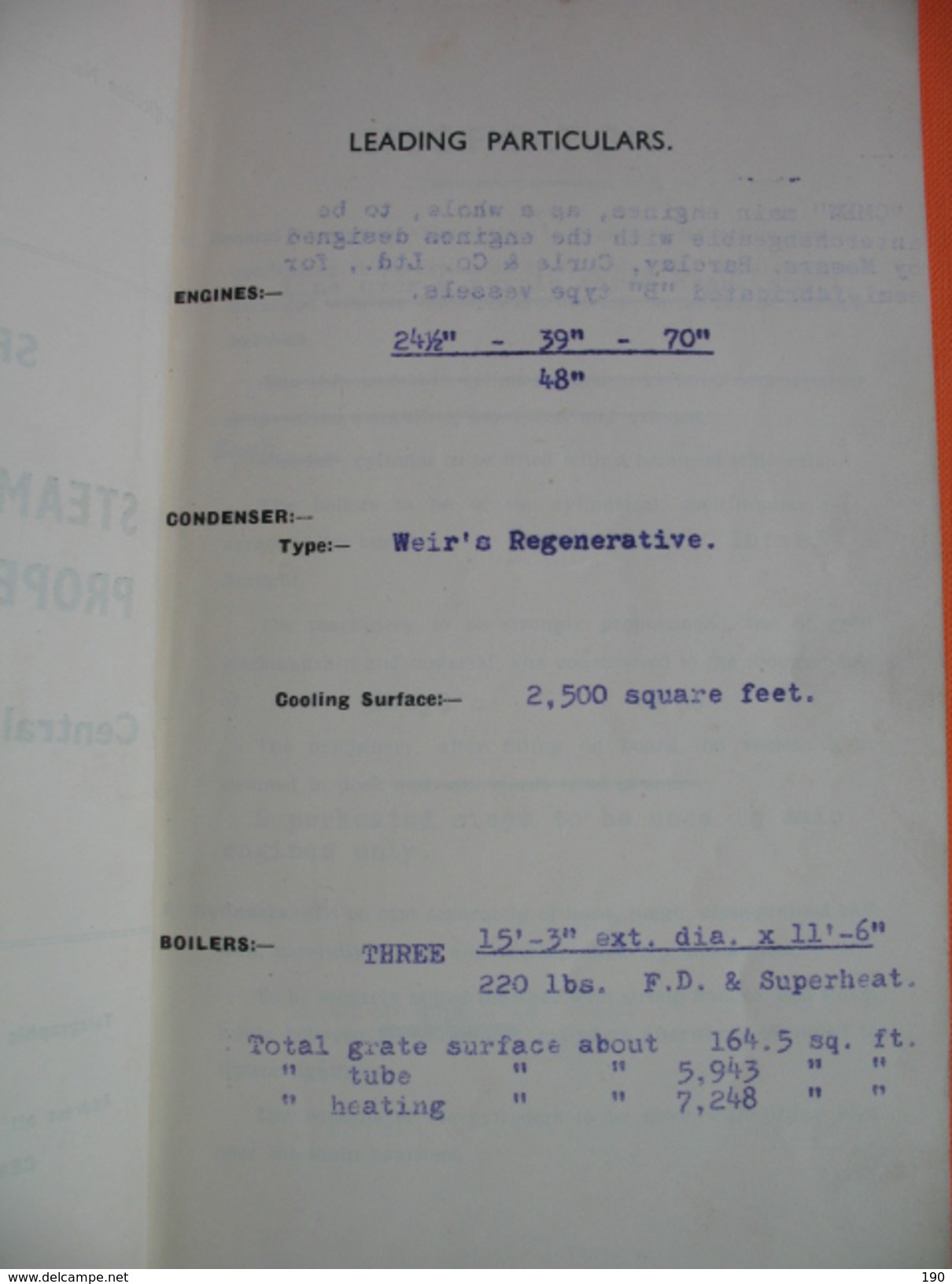 SPECIFICATION OF STEAM RECIPROCATING PROPELLING MACHINERY BY THE Central Marine Engine Works.Ship No.1152 - 1900-1949