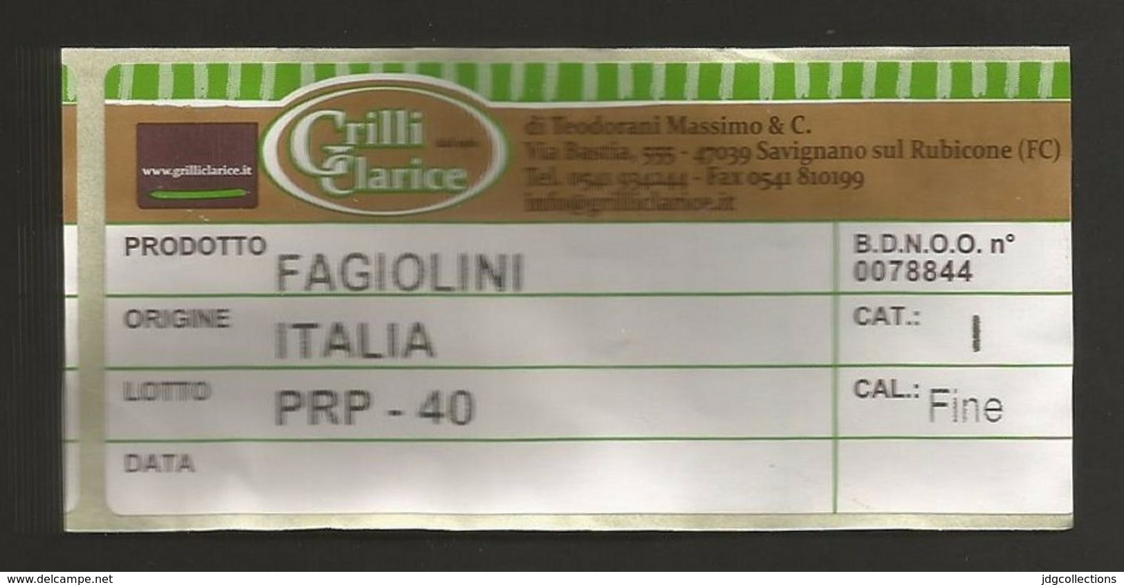 # FAGIOLINI GRILLI CLARICE Italy Tag Balise Etiqueta Anhänger Cartellino Beans Haricots Ejotes Bohnen Gemüse Legumes - Fruits & Vegetables