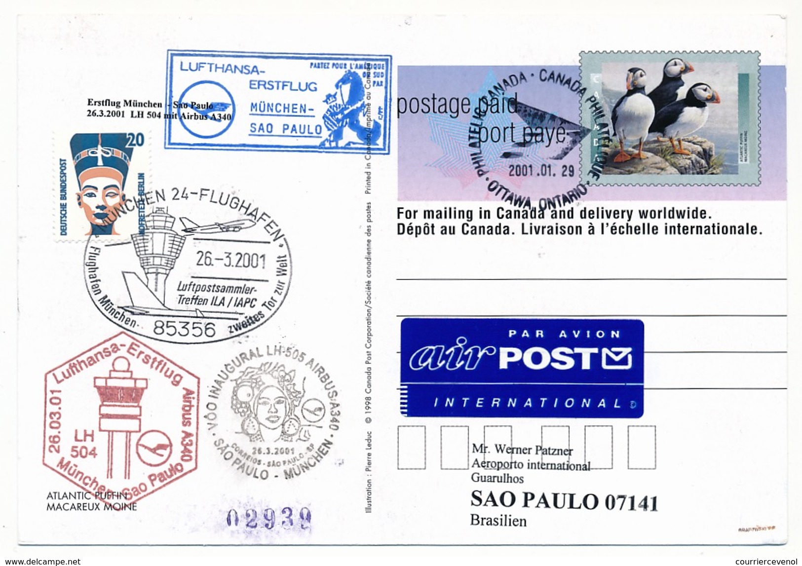 CANADA - Vol Lufthansa LH 505 AIRBUS - MUNICH => SAO PAULO Et Retour - 2001 - Airmail