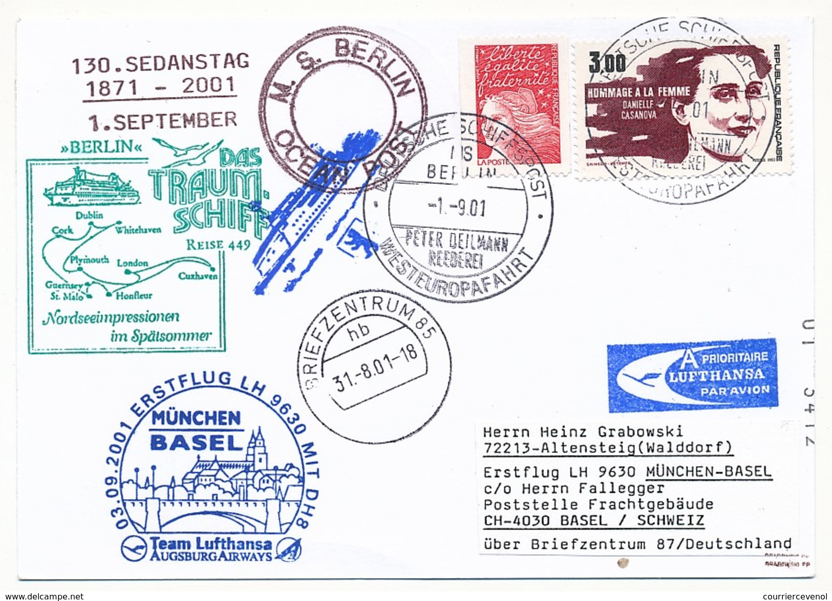 FRANCE - CP - Circuit "das Traum-shiff Berlin" 2001 - Cachets Paquebot Et Aviation - Voir Scans - First Flight Covers