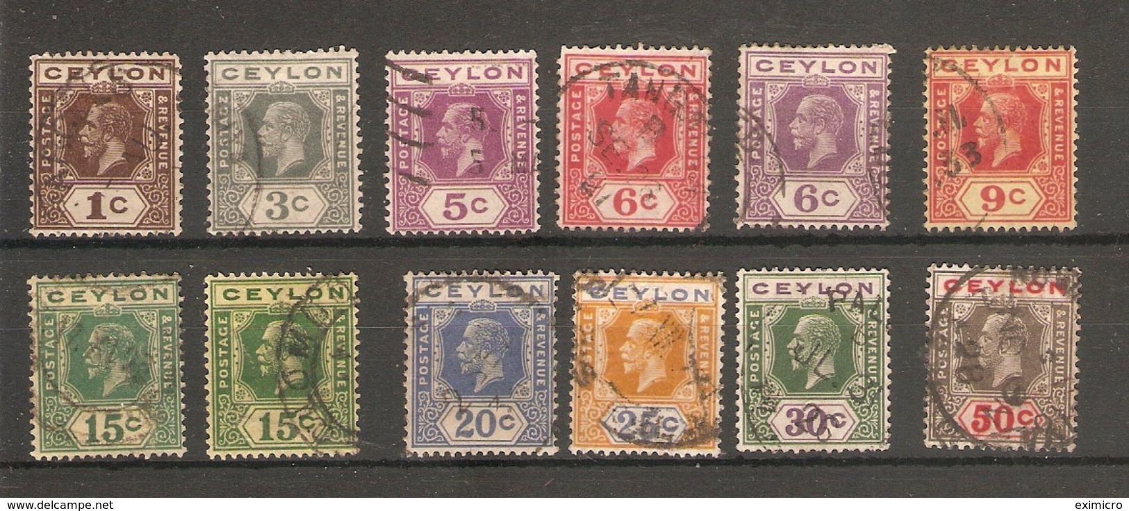 CEYLON 1921 - 1932 WATERMARK MULTIPLE SCRIPT CA VALUES TO 50c FINE USED Cat £7.90 - Ceylan (...-1947)