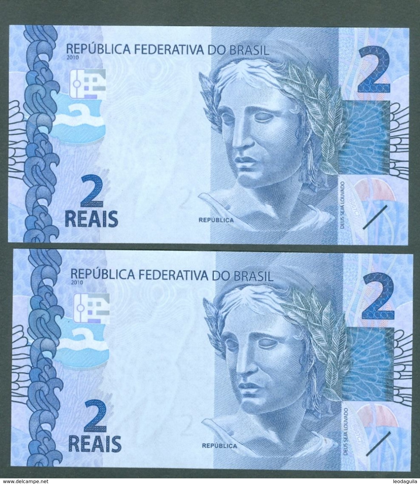 BRAZIL CURRENCY  - 2 REAIS  - 3 Banknotes 2010 - Brazil